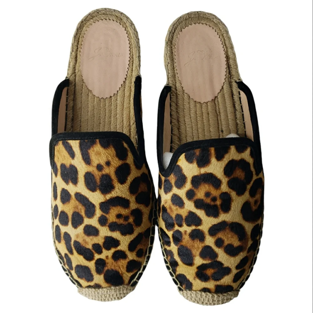 J. Crew Leopard Print Espadrille Mules in Brown and Black